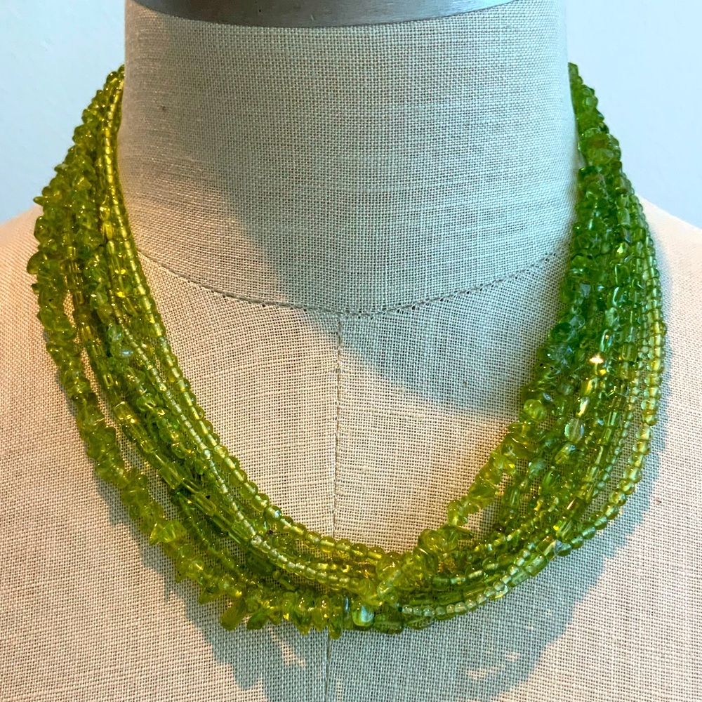 Shimmering 7 Strand Peridot Necklace